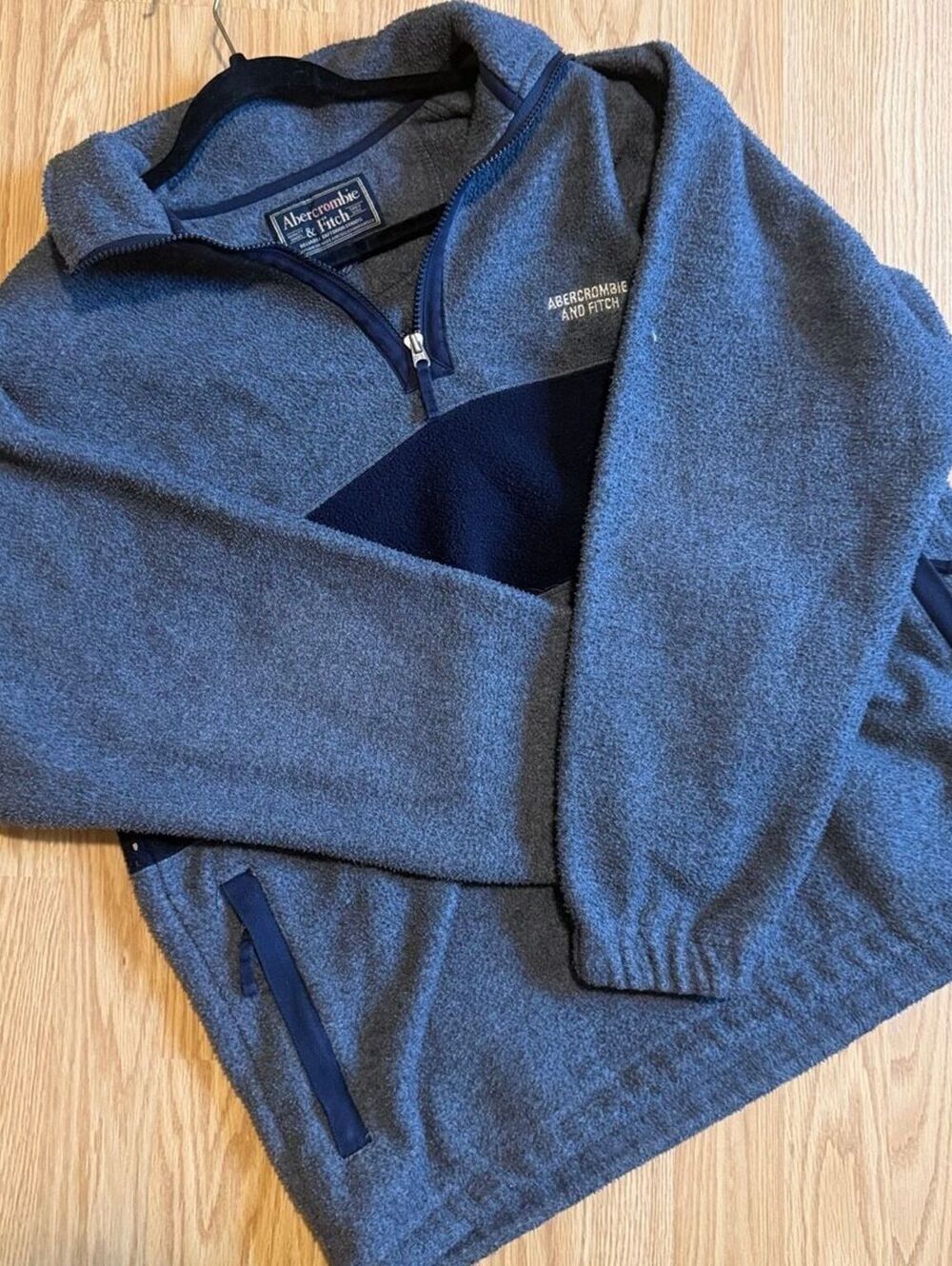 Vintage Abercrombie & Fitch Colorblock Quarter Zip Fleece Gray Navy Mens M
